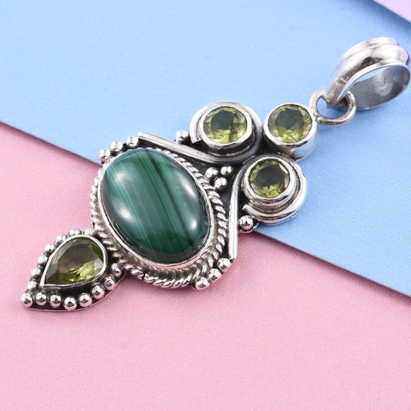 Jewelry - African Malachite, Hebei Peridot Sterling Pendant